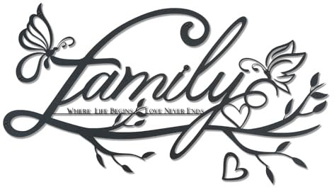 Family Wanddeko Metall, Familie Wanddekoration Schwarz, WortschildFamily Wandkunst Wandbehang Where Life Begins Love Never Ends für Wohnzimmer Schlafzimmer Küche Flur Zuhause Büro Hotel Dekor