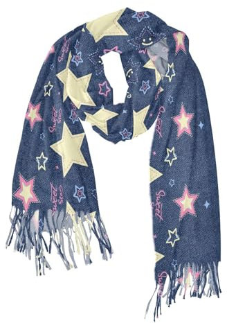 Amooorous Schal und Wraps mit Denim-Druck, bunte Sterne, modischer Kaschmir-Imitat, weicher Winterschal für Damen, tolles Geschenk für Frauen, Denim-Druck, bunte Sterne, Einheitsgröße