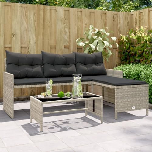 NQJIBUE Gartensofa mit Tisch und Kissen L-Form hellgrau Poly Rattan