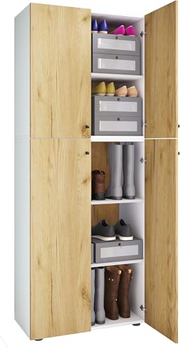 VCM Holz Kleiderschrank, Schrank mit 5 Fächern und Drehtüren, Maße ca. B. 70 x H. 184 x T. 40 cm – Lona
