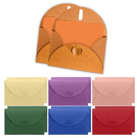 HSYTEK 14 Stück Briefumschläge, Bunt Umschläge mit Herz Verschluss, Kärtchen zum Beschriften, für Grußkarten, Einladungen, Geschenkkarten und Party Einladung