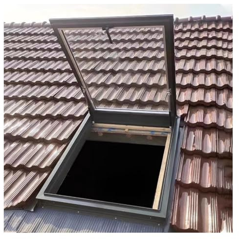 Botola Da Tetto Lucernario da tetto, copertura per lucernario in uscita in alluminio di grandi dimensioni con vetro temperato a doppio strato, finestra per pozzo di illuminazione per tetto piano(90x70