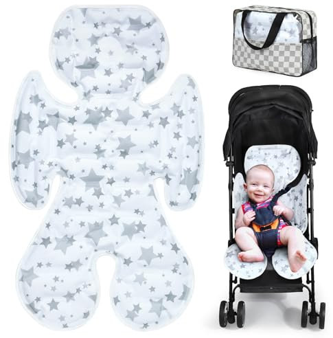 Orzbow Sitzauflage Buggy Sommer Universal, Wendbar Kinderwagen Einlage Sitzauflage Sommer Atmungsaktiv mit Kühlendes Gel Perl, Kühlende Sitzauflage Babyschale, 78x48cm, Zusammenklappbar, Stern
