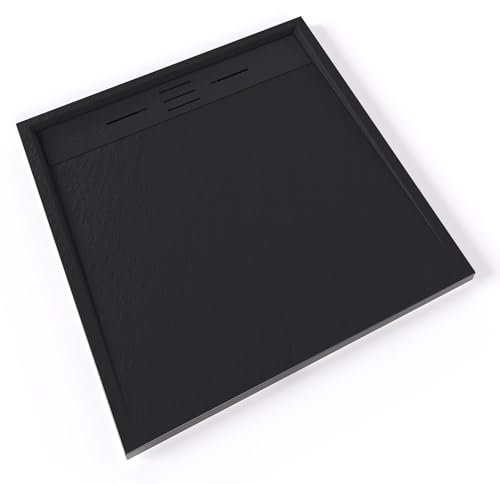 HIEMAL Receveur de douche 90 x 90 cm résine Noir aspect ardoise + bonde incluse - Salle de bain
