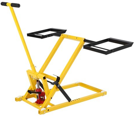 Lawn Mower Lift Jack, Lawn Tractor Lift Jack for Garden Tractors, Zero Turn Mower, Riding Lawn Mowers Maintenance, Mower Lift with Hydraulic 26-1/2 in Lift Height, 500lb Lifting Capacity, Yellow