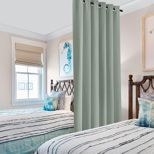 PONY DANCE Extra Wide Room Divider Thermal Blackout Curtain - Sage Green Energy Saving Sun Blocking Curtain with Eyelet for Bedroom, Soundsproof Drape for Hotel Living Room, 1 Panel, 120 x 96 Inch