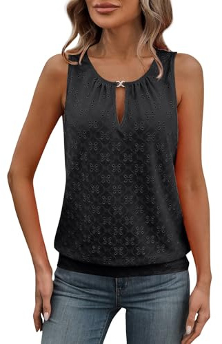 Generisch Top mit Lochmuster Damen Sexy Oversize Ärmelloses Lockere Tank Top Casual Rundhals Leicht Schickes Trägertop