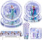 61 Stück Partygeschirr Set,Kindergeburtstag Geschirr Set,Partygeschirr Geburtstag,Kindergeburtstag Deko mit Teller Becher Servietten Tischdecke Strohhalme,Party Geschirr für 10 Gäste
