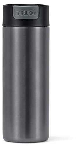 Kambukka Coffee-to-go-Becher, Thermobecher für unterwegs, 500 ml, einfaches Öffnen, rutschfester Silikonboden, spülmaschinengeeignet, Grey