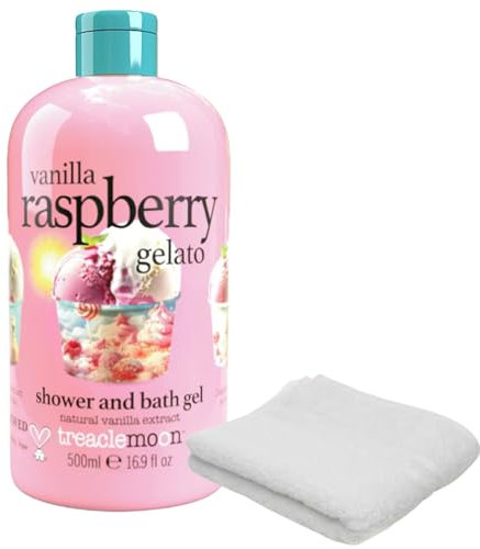 Treacle Moon Vanilla Raspberry Gelato Shower & Bath Gel 500ml with Soft Bath Washcloth