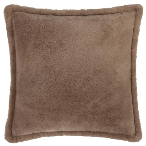 furn. Kallu Faux Fur Cushion Cover – Soft Fluffy Decorative Cushion with Oxford Edge (Mocha - 55x55cm)