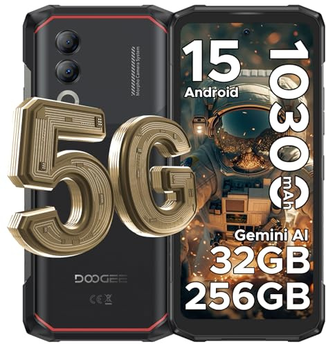 DOOGEE Blade20 Turbo 5G Rugged Smartphone 2025, Android 15& AI Rugged Phone, 32GB+256GB LPDDR5, Dimensity 7050 2.6GHz, 10300mAh Battery/ 33W, 50MP AI Camera, 6.6HD+ 90HZ, 3 Card Slots/WIFI6/NFC-Black