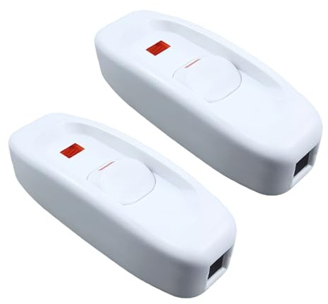 YIXANNX Zugschalter, Spiegel, Low Profile Schalter mit LED Licht, Inline Lichtschalter, Inline Dimmerschalter für Lampe, elektrischer Schalter, Weiß