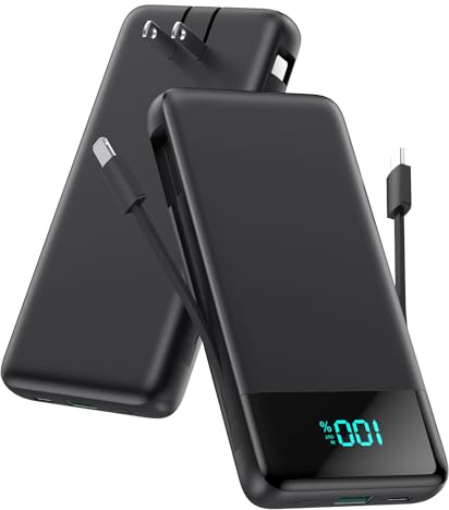 Portable Charger for iPhone with Built-in Cables and Wall Plug,Upgraded 13800mAh Fast Charging USB C Power Bank,4 Outputs Slim Travel Essential Battery Pack for iPhone 17/16/15/14/13,Galaxy,Android