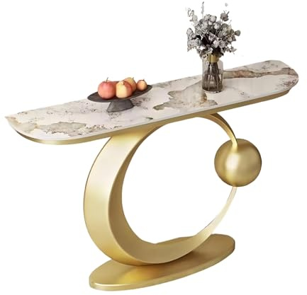 ZUGIATP Console Couloir Étroit Luxe Léger Nordique Ardoise Table D'entrée avec Cadre en Fer Noir Console Meuble Entree Table D'appoint(Gold A,120cm/47.2in)