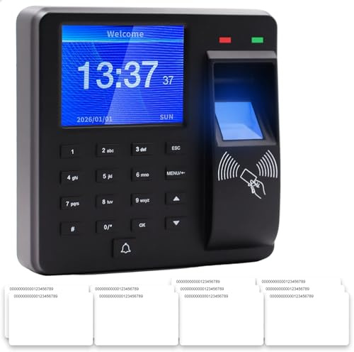 Bekasa 3-in-1 Zeiterfassung für Kleinbetriebe, Offline Stempeluhr Zeiterfassung mit 10 RFID 1000 Fingerabdrücke Zeiterfassungsgerät Anwesenheitsmaschine für Mitarbeiter 0 monatliche Gebühren