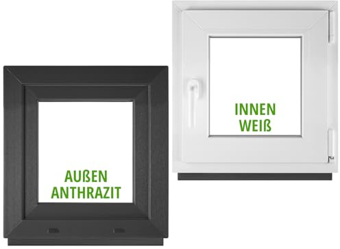 BAU PLAZA Kellerfenster BxH 120 x 120 cm / 1200 x 1200 mm DIN Rechts Außen Anthrazit/Innen Weiß – Dreh-Kipp Fenster – 2-fach Verglasung 32 mm – Wärmeschutz & Schallschutz – PVC Kunststofffenster