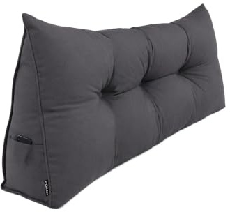 POKAR Rückenkissen 140x50x20 cm | Lesekissen für Bett und Sofa | Großes Keilkissen als Sofakissen für Rückenlehne | Wandkissen mit praktischen Seitentaschen | Oeko Tex 100 Zertifiziert | Anthrazite