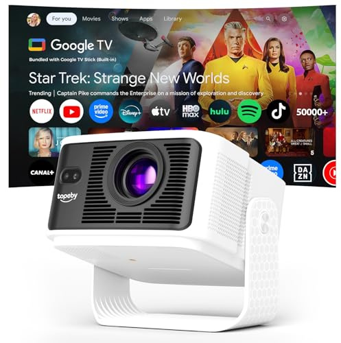 Vidéoprojecteur [Google TV]Projecteur Assistant AI Rétroprojecteur Portable | 50000+ Apps & Soutien 4K 8K 1080p Native Rés&Correction d'Écran Automatique 700 ANSI HDR10+ Duaux Haut-Parleurs 3D 10W, Blanc