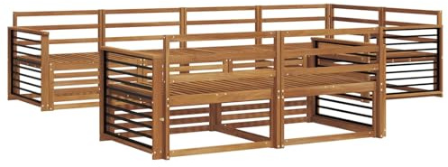 vidaXL Outdoor-Sofagarnitur 7 pcs Natur Massivholz Akazie, Balkonsofa, modernes Eckmöbel, robuster Lounge, Terrassen-Sitzgruppe, bequemer Gartenstuhl