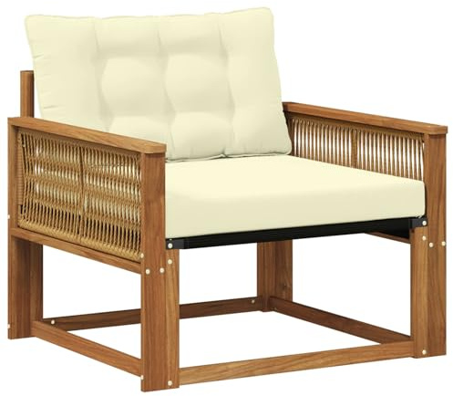 vidaXL Outdoor-Sofagarnitur Massives Akazienholz und Textilene Natur, Garten, modernes, wetterfestes, Outdoor-Sofa, Lounge-Möbel, Terrassenset, Sitzgruppe
