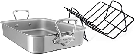 Mauviel Made in France M'Cook 5 Ply Stainless Steel 5217.15 15.7 by 11.8-Inch Rectangular Roasting Pan and Rack with Cast Stainless Steel Handles
