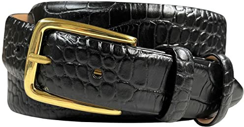 Belts.com Andrew Herren Gürtel aus echtem italienischem Kalbsleder, 34 Alligator-Schwarz, Gold Alligator Black