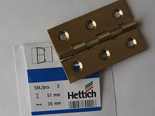Hettich schmale Scharniere, 51 x 35 mm, massiv Messing matt, mit Schrauben, 2 Stück, 89221