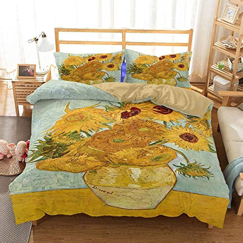 WZSZSA Bettwäsche Set 135x200cm 3D Druck Bettbezug Van Gogh Sonnenblume mit Reißverschluss Mikrofaser Bequeme Hypoallergener Bettbezüge 3 Teilig und 2 Kissenbezug