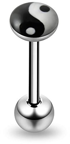 Yin Yang Logo haut de la page 316L Stright acier chirurgical Barbell langue barre Piercing