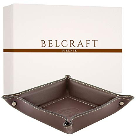 BELCRAFT Orvieto Taschenleerer Leder, Handgearbeitet in klassischem italienischem Stil, Ordentlich Tablett, Geschenkschachtel inklusive Marmot (19x19 cm)