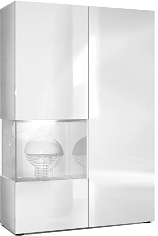 Vladon Vitrine Armoire Morena, Corps en Blanc Mat/Porte Droite et Insert en Blanc Mat avec éclairage LED