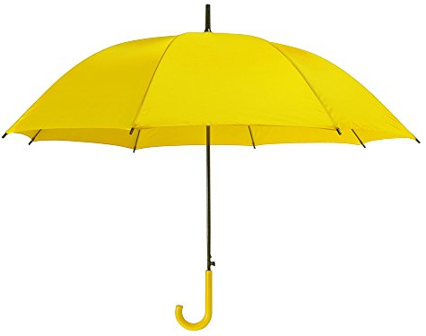 eBuyGB Pack of 4 Automatic Opening Plastic Crook Curved Handle Wedding Umbrella Coloured Rainproof for Men, Women, Kids, Unisex, Bridal Brolly - Yellow 41.5 Inch / 105cm Span 82cm Length