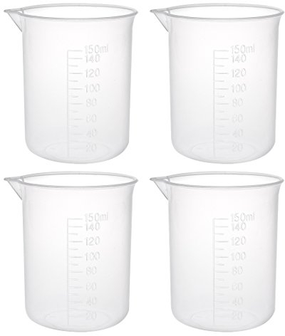 sourcing map Messbecher 150ml PP Kunststoff Messbecher Transparent für Laborküchenflüssigkeiten 4St