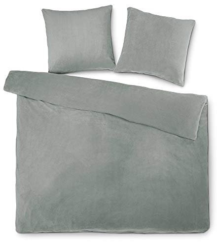 aqua-textil Feelwell Bettwäsche 200 x 200 cm 3teilig Coral Fleece Bettbezug Mikrofaser Thermo Flausch Silber grau
