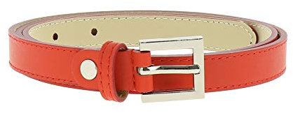 FASHIONGEN - Ceinture femme 2 cm Véritable CUIR ITALIEN, LINDA - Rouge, 85