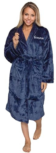 aztex Personalised So Soft Bathrobe, Large/Extra Large, Navy Blue