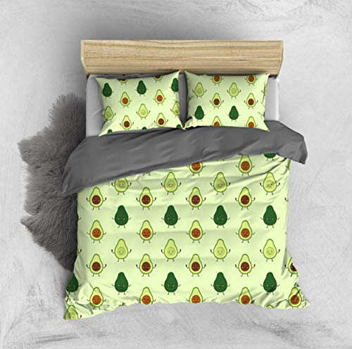 ZZZXX Bettwäsche 135X200 3Teilig Grüne Avocado Bettbezug Set Microfaser Kinderbettwäsche Warme Atmungsaktive Bettbezüge Mit Reißverschluss Und 2 Mal 50X75Cm Kissenbezug
