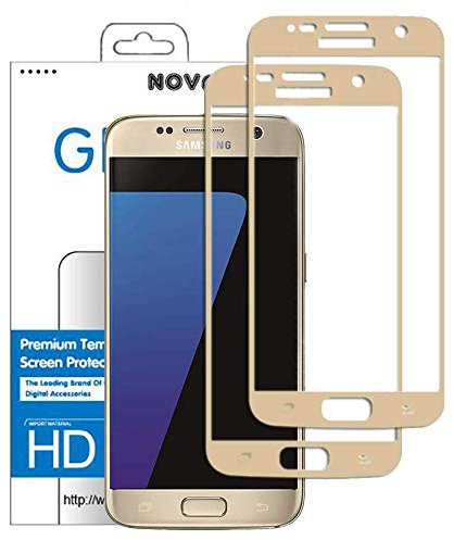 NOVAGO Compatible avec Samsung Galaxy S7 Pack de 2 Films Protection Écran en Verre trempé Couvre la totalité de l'écran (Doré)