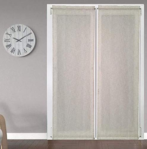 mauro Coppia Tendine per Finestra e porta confezionate su misura-Larghezza cm 45/50/60/65/80-Tende a Vetro-Tessuto colore lino Effetto Lino (45x225 cm)