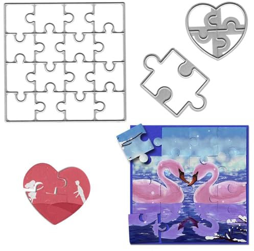 Quadratische Puzzle-Stanzformen aus Metall, Herzform, Stanzschablonen, Prägewerkzeug für Kartenherstellung, Scrapbooking, DIY, geätzte Bastelschablonen, 16 Stück