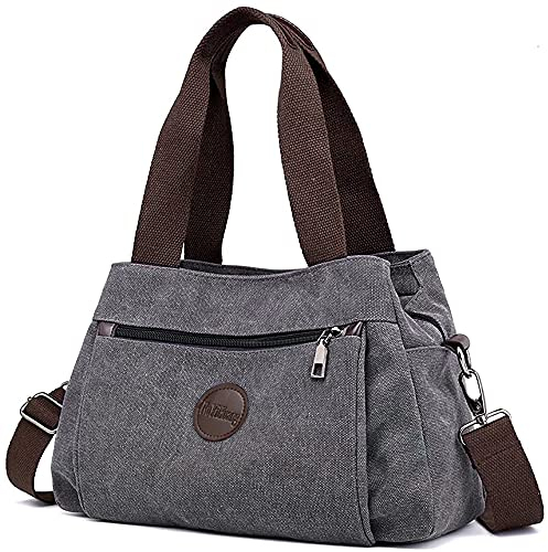 DORRISO Handtasche Damen Groß Canvas Tasche Damen Umhängetasche Tote Bag Groß Kapazität Schultertasche Mehrere Shoppertasche Multifunktional Taschen Reise Casual Grau