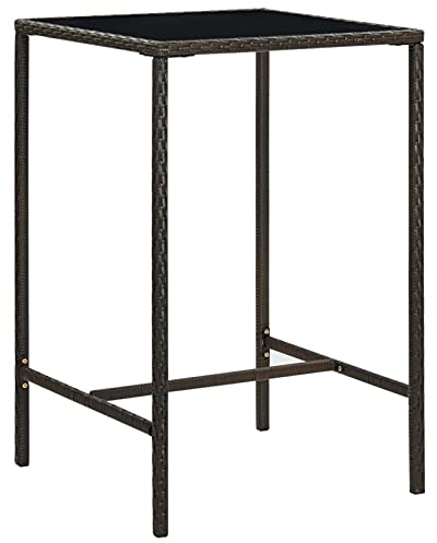 Tidyard Garten-Bartisch mit Stahl Beine Rattan-Tisch Esstisch Stehtisch Bistrotisch Partytisch Terrassentisch Tresentisch Balkontisch Balkontisch Braun 70x70x110 cm Poly Rattan und Glas