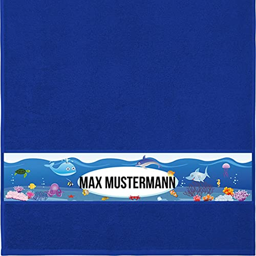 Manutextur Handtuch mit Namen - personalisiert - Motiv Fische 1 - viele Farben & Motive - Dusch-Handtuch - Royalblau - Größe 50x100 cm - persönliches Geschenk mit Wunsch-Motiv und Wunsch-Name