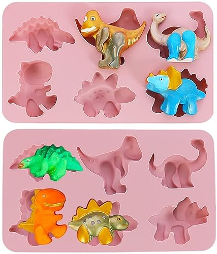 3D Dinosaurier form Kuchenform, 2PCS Silikon Dinosaurier-Form Kuchen Schimmel Pfannen, Silikonformen für Dinosaurier Backform für Schokolade/Süßigkeit/Gelee/Eiswürfel/Kleine Seife für Geburtstag