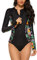 Ruuione Women's One-Piece Long Sleeve Sports Surfing Swimsuit Chest with Zip Swimwear(XL,3Jungle)