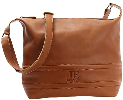 LECONI Schultertasche Damentasche Umhängetasche natur weiche Ledertasche Handtasche Damen Leder 33x28x10cm braun cognac LE0064-buf