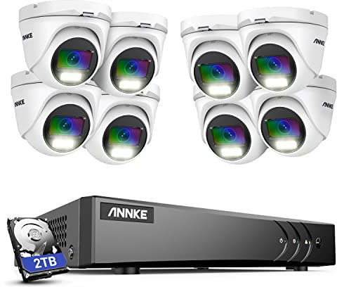 ANNKE CCTV Security Camera System with Acme Color Night Vision, 8 Channel 3K Lite AI DVR with Smart Human/Vehicle Detection and 8 x 1080p Security Cameras with f/1.0 Super Aperture, 2TB Hard Drive
