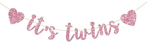 INNORU It's Twins Banner für Mädchen, Babyparty, Geschlechtsoffenbarung, Party für Babys, Zwillings-Mädchen, 1. Geburtstag, Party-Dekorationen, Zubehör, rosa Glitzer