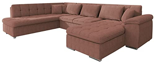 Mirjan24 Eckcouch Ecksofa Niko Cord, Design Sofa Couch mit Schlaffunktion U-Sofa Große Farbauswahl Wohnlandschaft (Poso 29, Seite: Rechts)